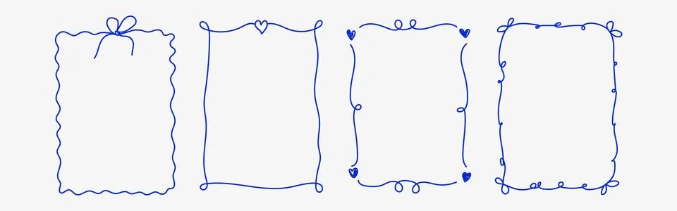 Whimsical hand drawn frame set with wavy lines and curly ribbon details. Pl.. Stock Illustration