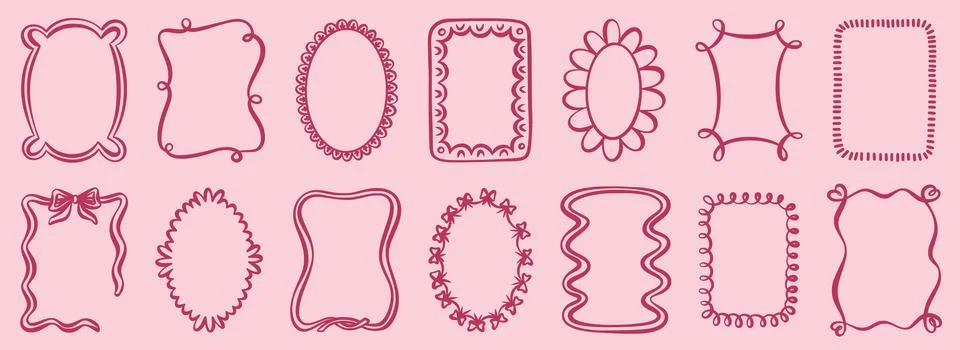 Whimsical hand-drawn frames with wavy borders Stock Illustration