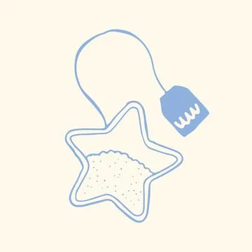 Whimsical hand drawn star shaped tea bag vector. Decorative blue line art for Stock Illustration
