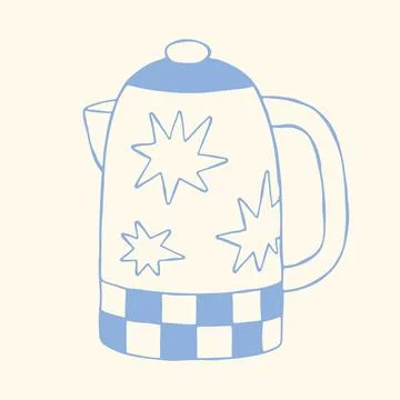 Whimsical hand drawn vector teapot featuring star patterns and a checkered イラスト素材