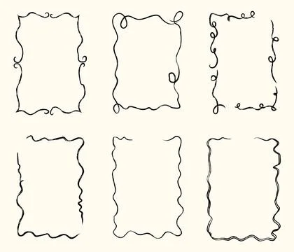 Whimsical hand drawn wavy frames and borders in playful doodle sketch style with Illustrazione stock