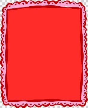 Whimsical Heart Border red Retangular Frame with Pink Lace Scalloped Edges Stock Illustration