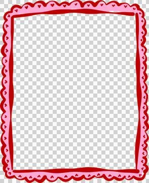 Whimsical Heart Border Retangular Frame with Pink Lace Scalloped Edges Stock Illustration