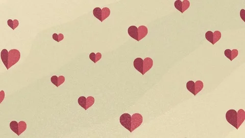 Whimsical Hearts Pattern in Shades of Red on Soft Pastel Background Creatin.. Stock Footage 302245238