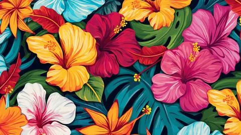 Whimsical Hibiscus Background Stock Illustration