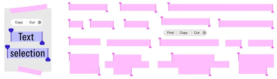 Whimsical highlight and text swipe set with heart handles. Fuchsia boxes repeat イラスト素材