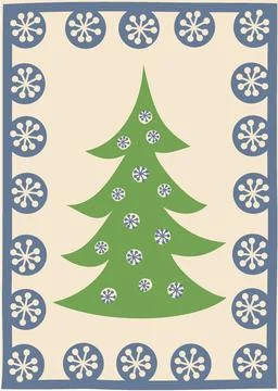 Whimsical Holiday Tree Card Stock Illustration