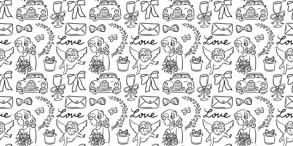 Whimsical Illustrations and Patterns Inspired by Love and Affection Themes .. Stock Illustration