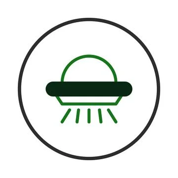 Whimsical interstellar transport icon displaying an alien spacecraft and ex.. 库存插图