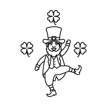 Whimsical leprechaun character with a top hat and vest joyfully dancing sur.. Stock Illustration