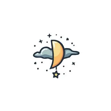 Whimsical moon and cloud illustration with dangling star creating dreamy an.. Stock Illustration