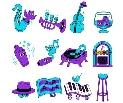 Whimsical Musical Instruments and Characters Stockillustratie