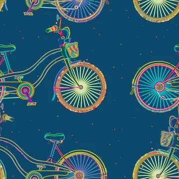 Whimsical pattern design of colored bicycles Illustrazione stock