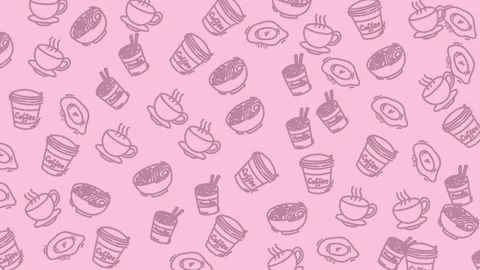 A whimsical pattern featuring cups, bowls, and desserts on a pink backgroun.. Stock Footage 319587033