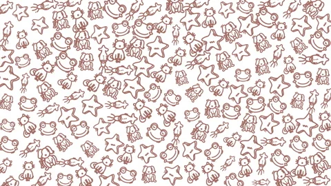 Whimsical pattern featuring cute cartoon characters, stars, animals, and pl.. Stock Footage 320816889