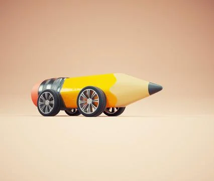 A whimsical pencil featuring wheels, combining creativity and mobility. 스톡 일러스트