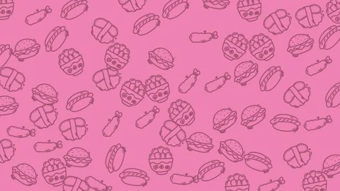 Whimsical Pink Pattern of Hand-Drawn Fast Food Icons. Stock Footage 318533384