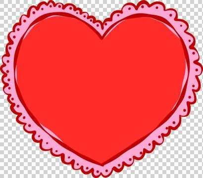 Whimsical red Heart Shape Frame with pink Scalloped Edge squiggle Hand Draw.. 스톡 일러스트