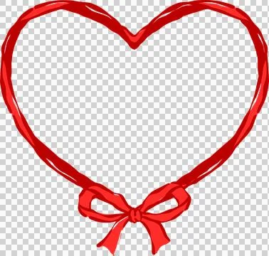 Whimsical Red Heart Shape Frame with Ribbon Bow  squiggle Hand Drawn Playfu.. Stock Illustration