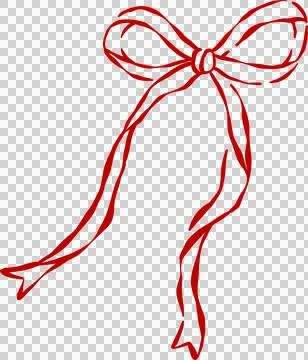 Whimsical red long Ribbon Bow Outline Coquette Valentine Hand Drawn Stock Illustration