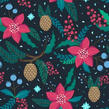 Whimsical repeating pattern. Christmas and winter theme. Stock Illustration