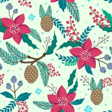 Whimsical repeating pattern. Christmas and winter theme. Stock Illustration
