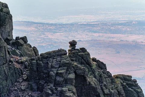 Whimsical rock forms high in the mountains of the Community of Madrid, La Stock Photos