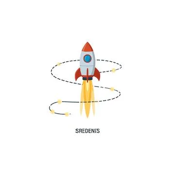 Whimsical rocket launch creating circular trail symbolizing exploration dre.. Stock Illustration