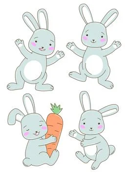 Whimsical set featuring bunny characters. Stock Illustration