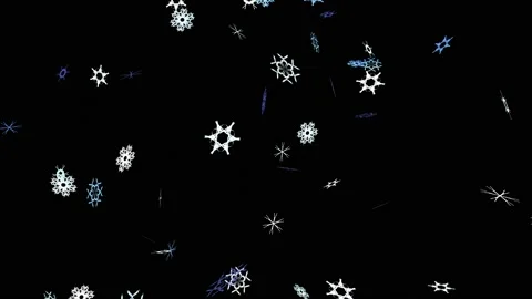 Whimsical snowflakes falling isolated on black Stock Footage 219029322