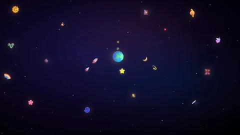 Whimsical Space Illustration with Earth, Rocket, and Planets 库存影片 334699253