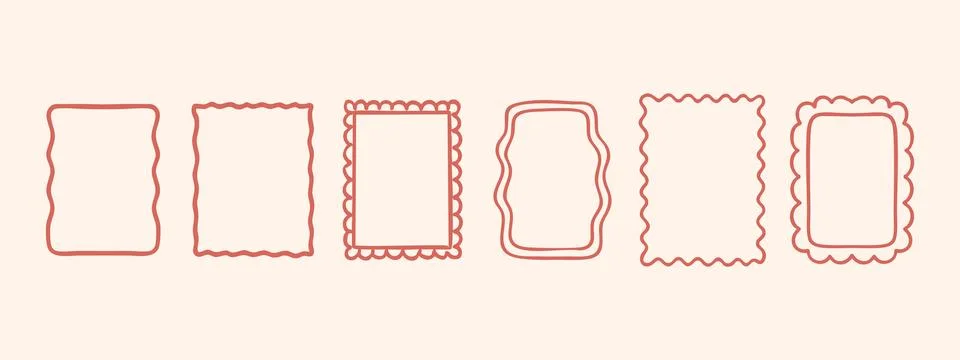 Whimsical squiggly rectangular doodle borders with curve outlines and fun Stock Illustration