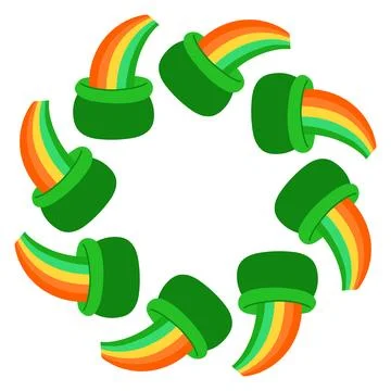 Whimsical St Patricks Day vector frame with pots of rainbow elements arranged 库存插图