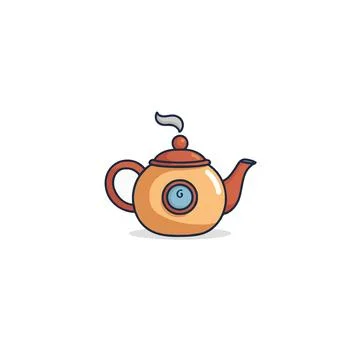Whimsical teapot illustration with digital clock accent and gentle steam em.. Stock Illustration