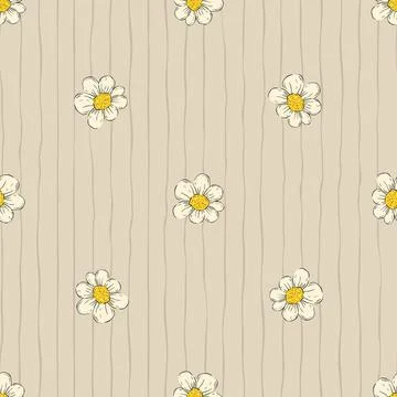 Whimsical Tiny Daisy Flower Seamless Pattern With Stripes Floral Spring Sum.. Illustrazione stock