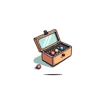 Whimsical treasures within a rectangular box, an artistic rendering of chil.. Stock Illustration