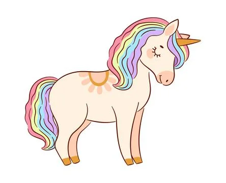 Whimsical vanilla unicorn vector with a lowered bowed head Stock Illustration