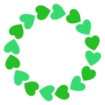 Whimsical vector circular frame made of green hearts. Cute hand drawn wreath Stock Illustration