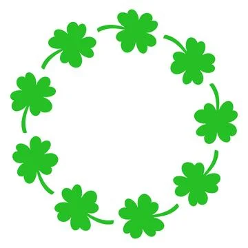 Whimsical vector circular frame made of green clover leaves. Cute hand drawn Stock Illustration