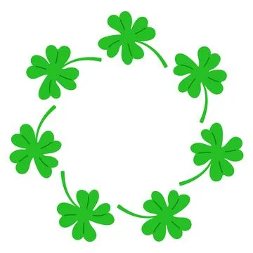 Whimsical vector circular frame made of green clover leaves. Cute hand drawn Stock Illustration
