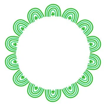 Whimsical vector circular frame made of green clover leaves and rainbow. Cute Stock Illustration