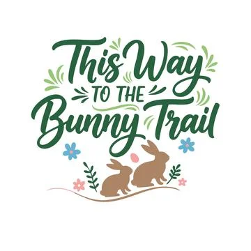 Whimsical vector design pointing this way to the bunny trail for easter 库存插图