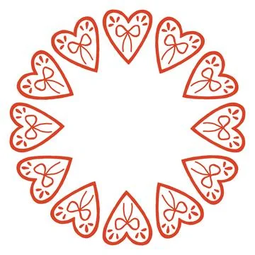 Whimsical vector illustration of a circular frame made of decorative folk style Stock Illustration