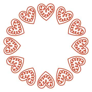 Whimsical vector illustration of a circular frame made of decorative folk style Stock Illustration