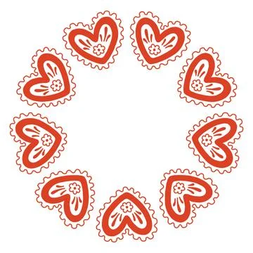 Whimsical vector illustration of a circular frame made of decorative folk style Stock Illustration