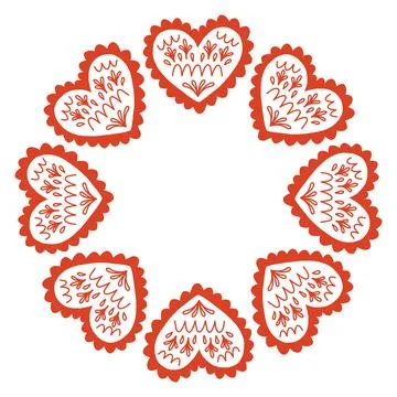 Whimsical vector illustration of a circular frame made of decorative folk style Stock Illustration