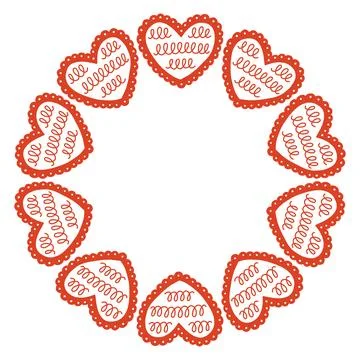 Whimsical vector illustration of a circular frame made of decorative folk style Stock Illustration