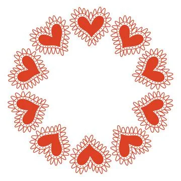 Whimsical vector illustration of a circular frame made of decorative folk style Stock Illustration