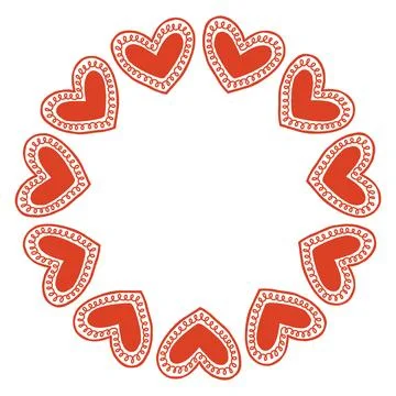 Whimsical vector illustration of a circular frame made of decorative folk style Stock Illustration