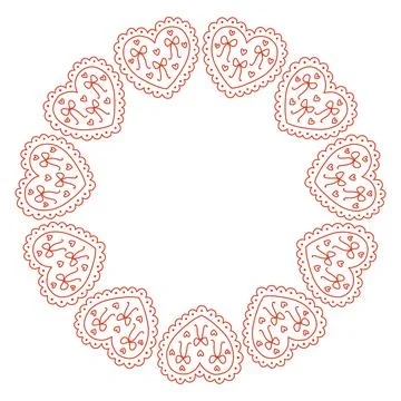 Whimsical vector illustration of a circular frame made of decorative folk style Stock Illustration